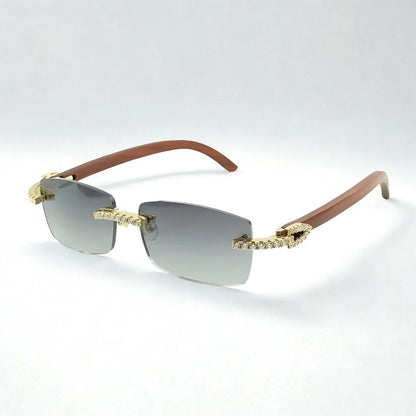 Iced Out Wooden Frames Blue Lens - Dolla Shades