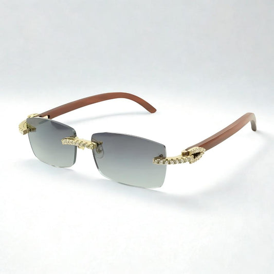Iced Out Wooden Frames Blue Lens - Dolla Shades