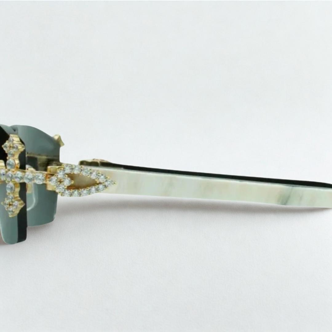 Iced Out Cross White Buffs - Black Lens