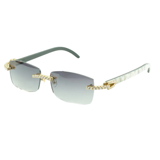 Iced Out White Buffs Silver Lens Sunglasses | Premium Rimless Eyewear