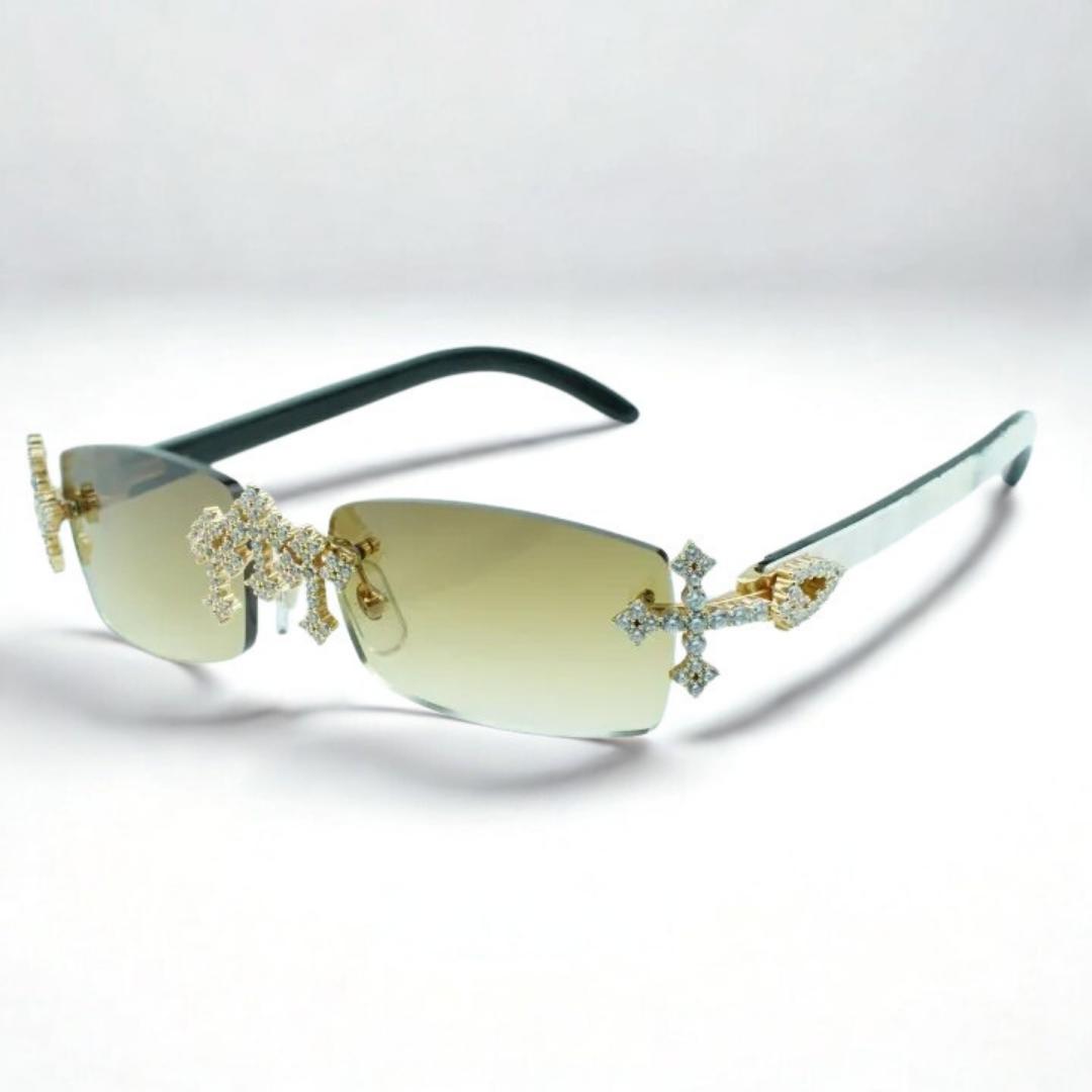 Iced Out Cross White Buffs - Silver Lens - Dolla Shades