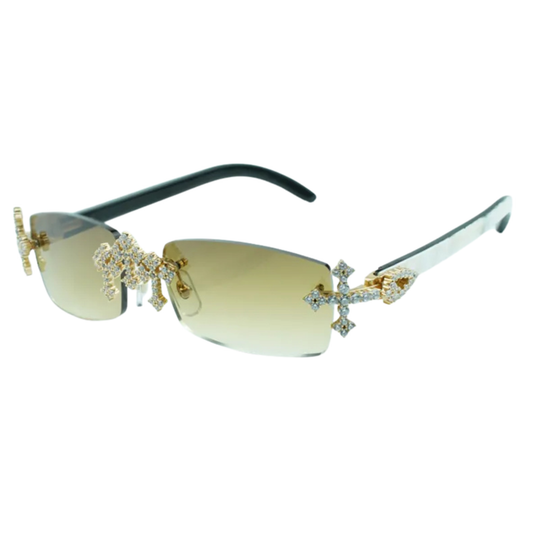 Iced Out Cross White Buffs - Brown Lens
