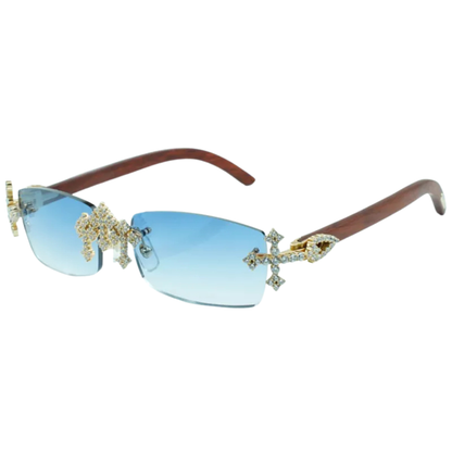 Iced Out Cross Wooden Frames - Silver Lens