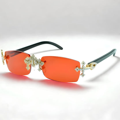 Iced Out Cross Black Buffs - Blue Lens - Dolla Shades