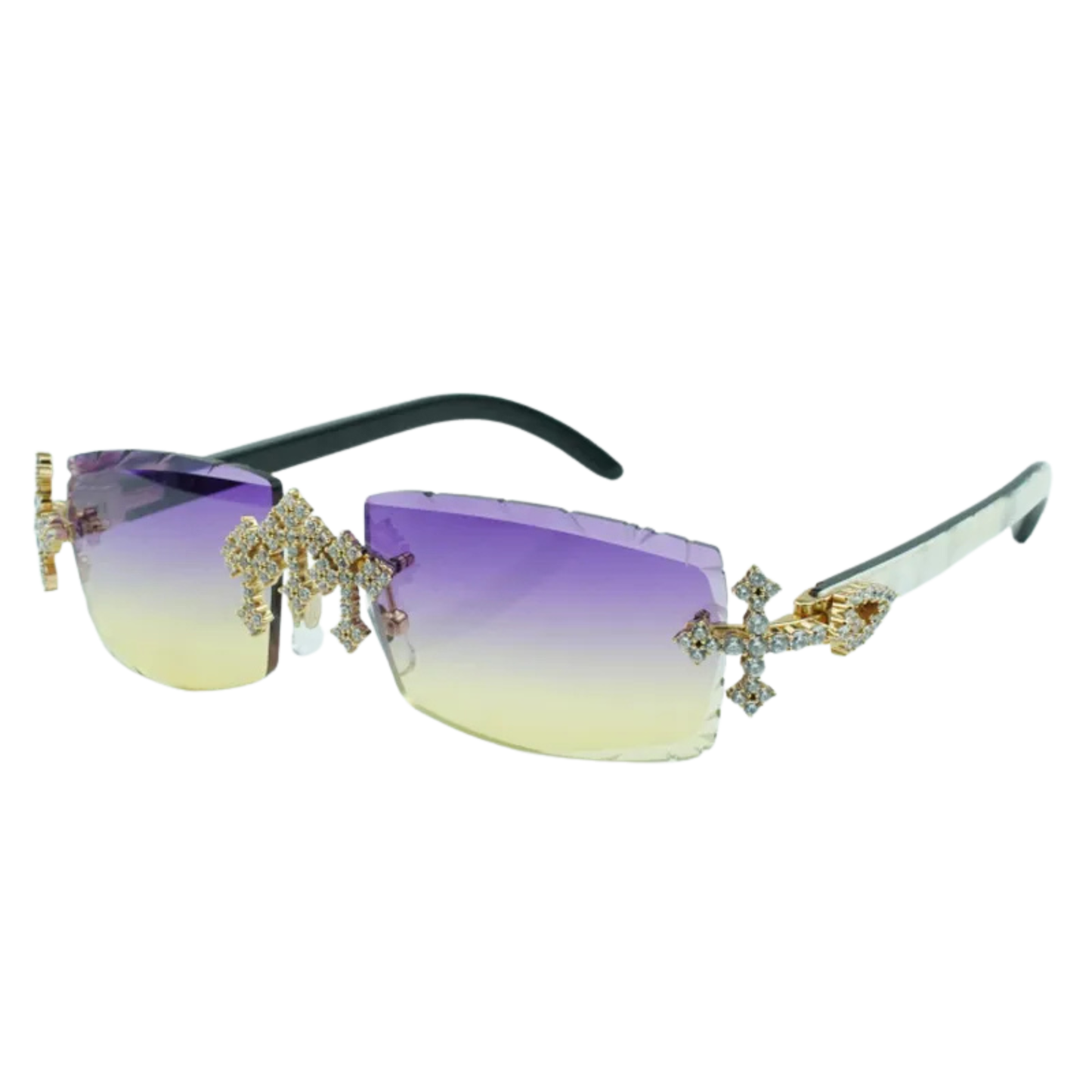 Iced Out Cross White Buffs - Green Diamond Cut Lens