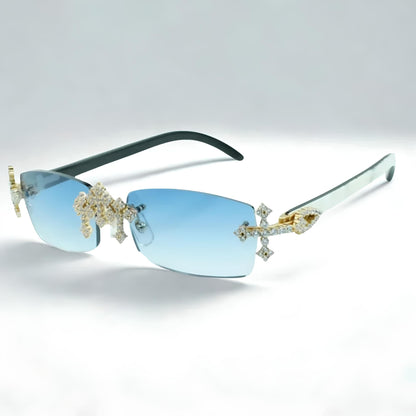 Iced Out Cross White Buffs - Silver Lens - Dolla Shades