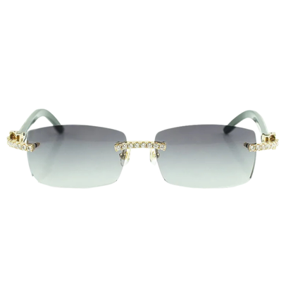 Iced Out White Buffs Silver Lens Sunglasses | Premium Rimless Eyewear
