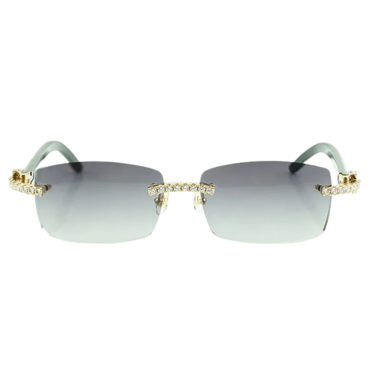 Iced Out White Buffs Silver Lens Sunglasses | Premium Rimless Eyewear