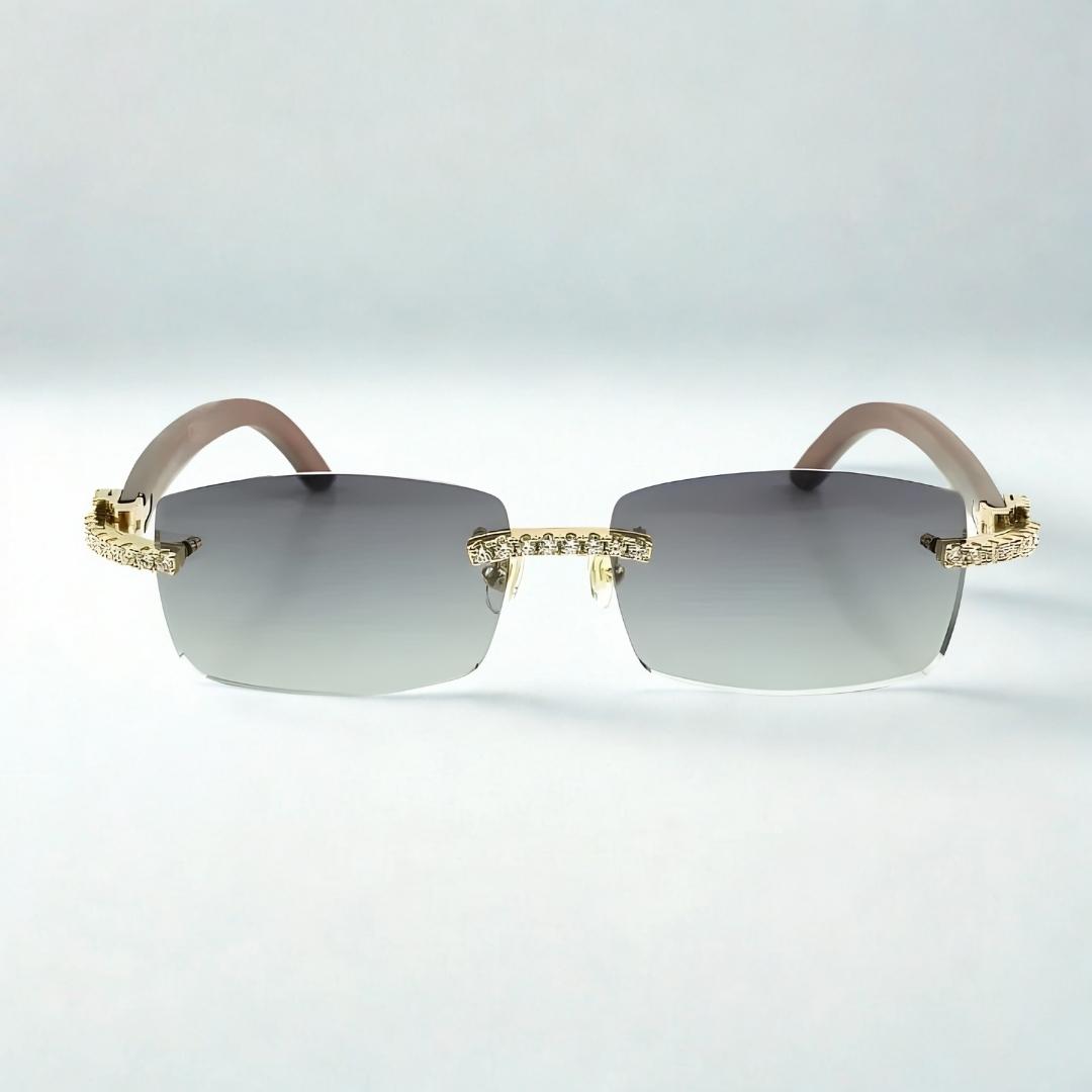 Iced Out Wooden Frames Silver Lens - Dolla Shades