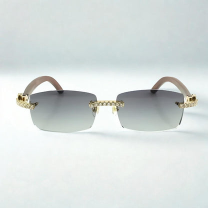 Iced Out Wooden Frames Silver Lens - Dolla Shades