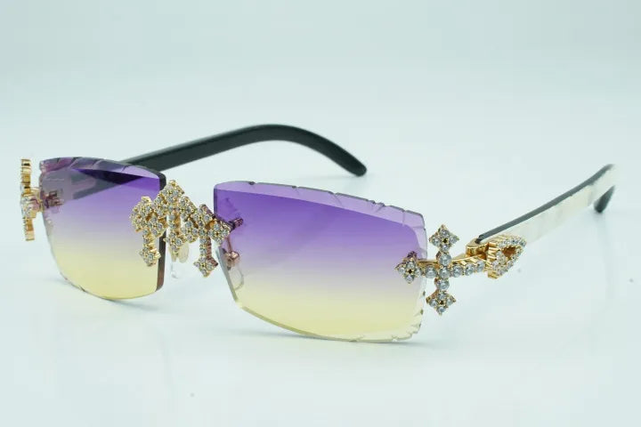 Iced Out Cross White Buffs - Purple Diamond Cut Lens