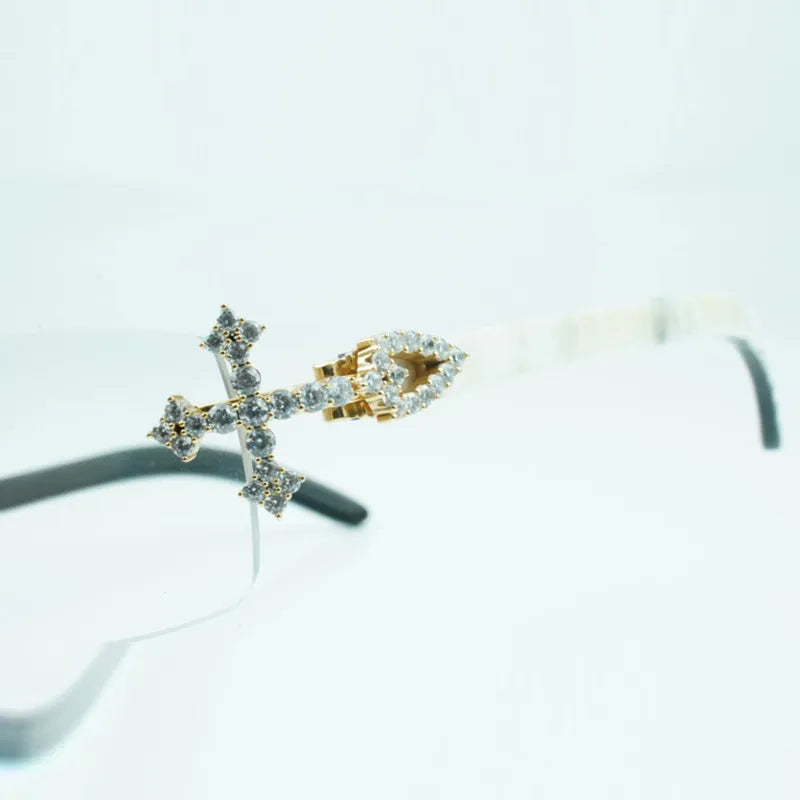 Iced Out Cross White Buffs - Clear Lens - Dolla Shades