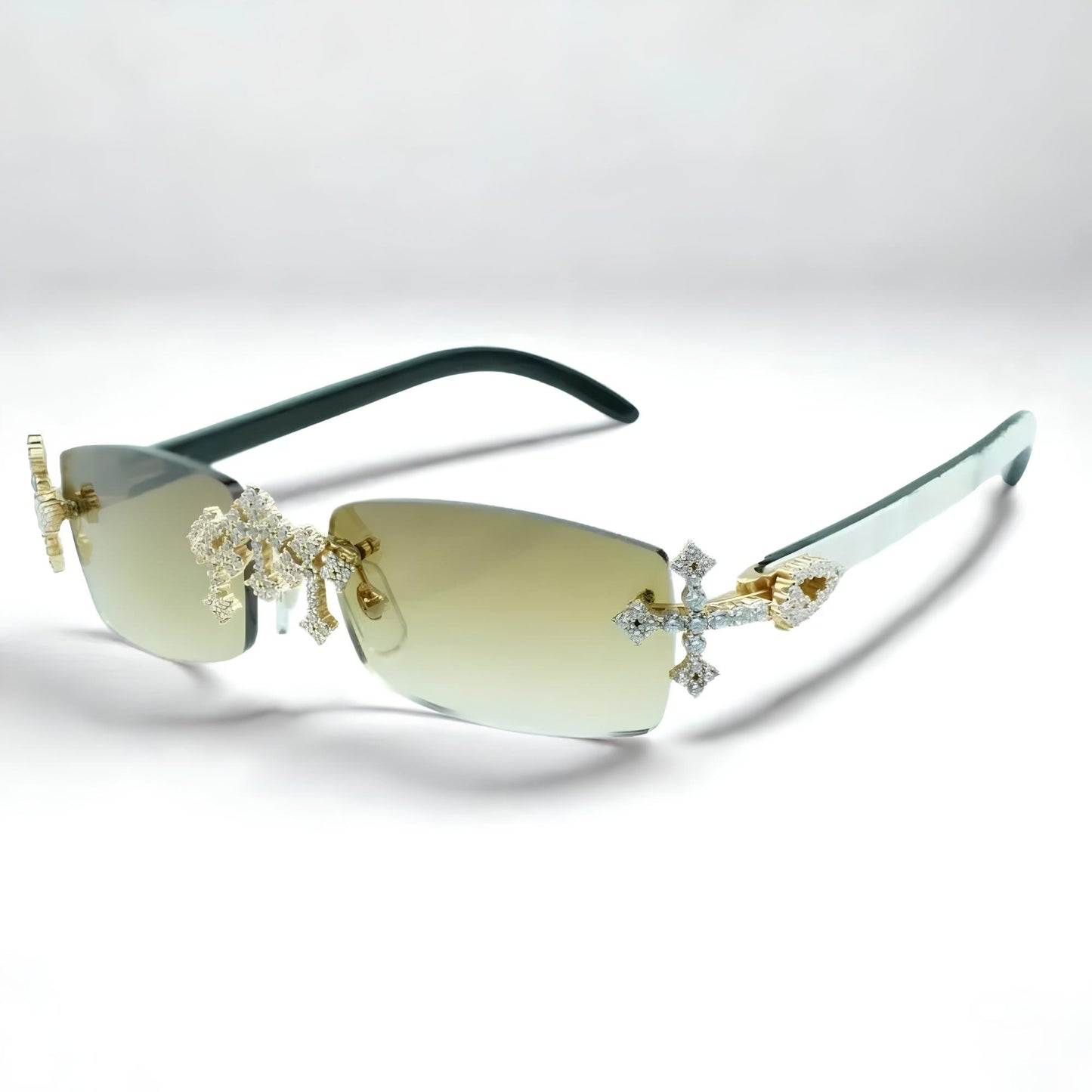 Iced Out Cross White Buffs - Blue Lens - Dolla Shades
