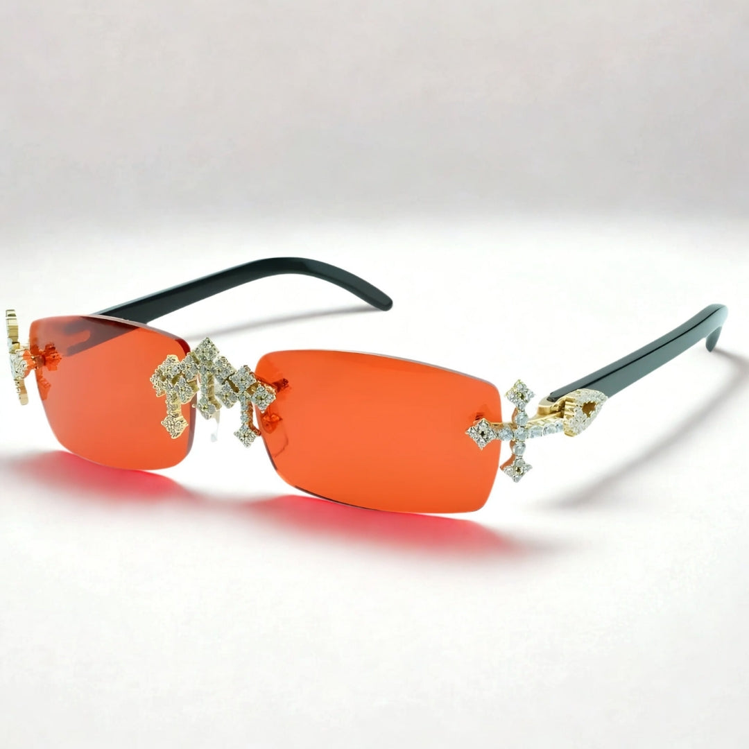 Iced Out Cross Black Buffs - Blue Lens - Dolla Shades