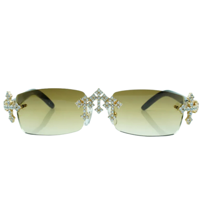 Iced Out Cross White Buffs - Brown Lens