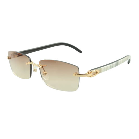 White Buffs Brown Lens Sunglasses | Premium Rimless Eyewear