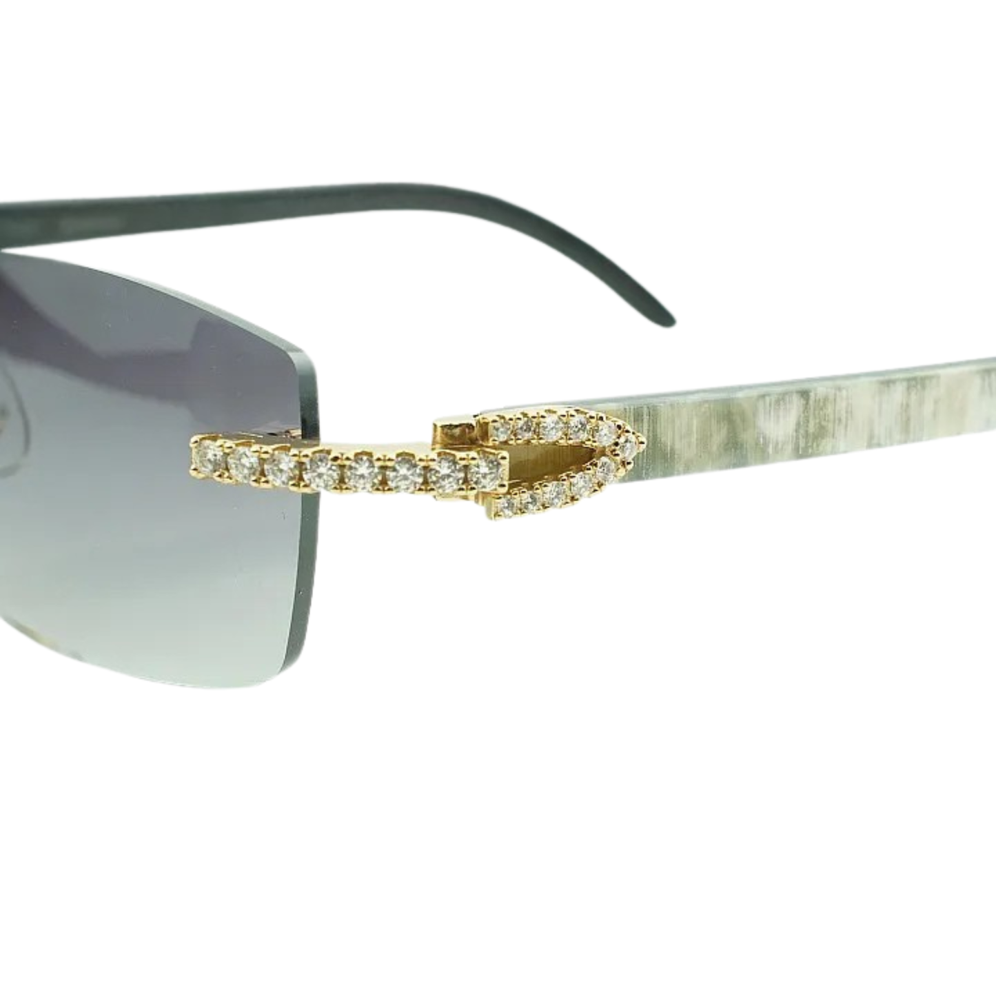 Iced Out White Buffs Silver Lens Sunglasses | Premium Rimless Eyewear