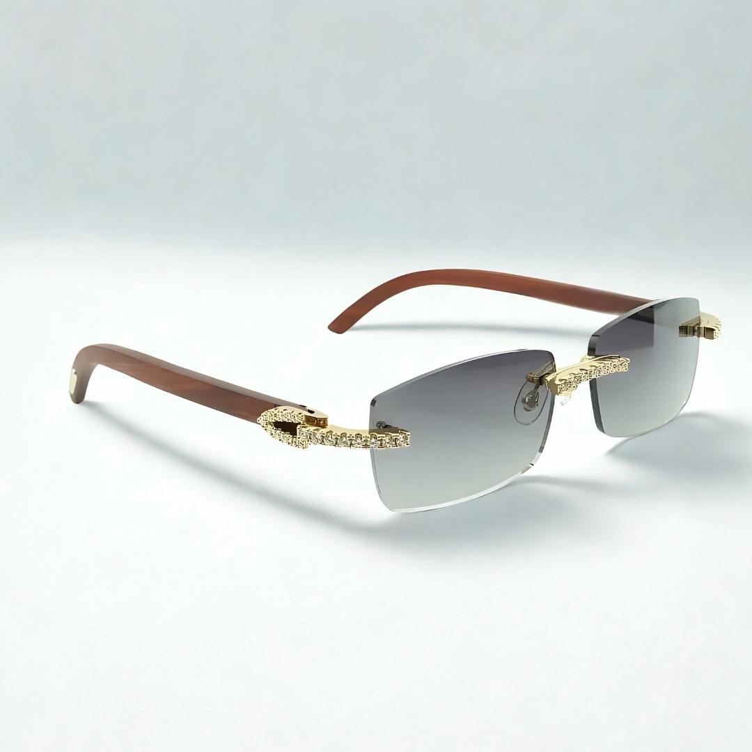 Iced Out Wooden Frames Silver Lens - Dolla Shades