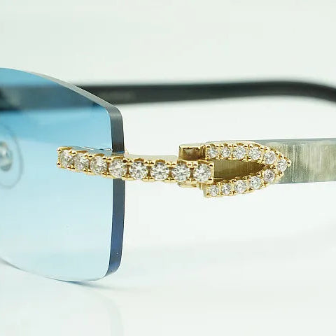 Iced out White Buffs - Blue Lens