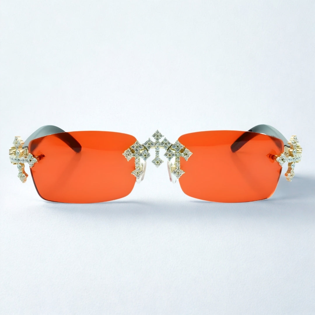 Iced Out Cross Black Buffs - Red Lens - Dolla Shades