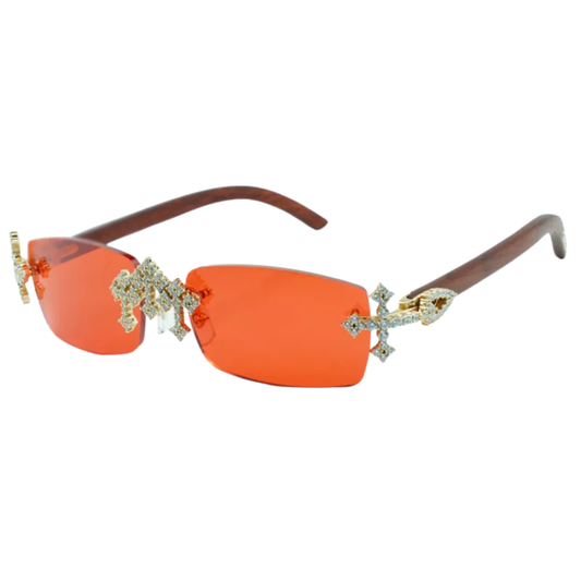 Iced Out Cross Wooden Frames - Red Lens