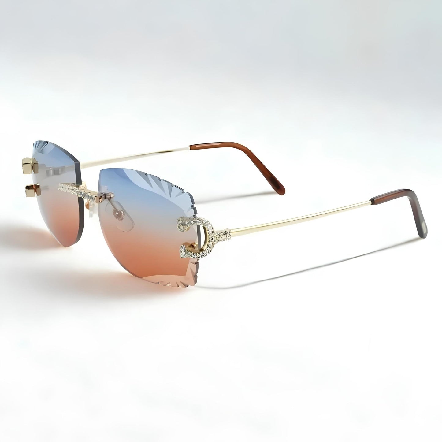 Iced Out C Wires - Diamond Cut Two Tone Orange Lens - Dolla Shades