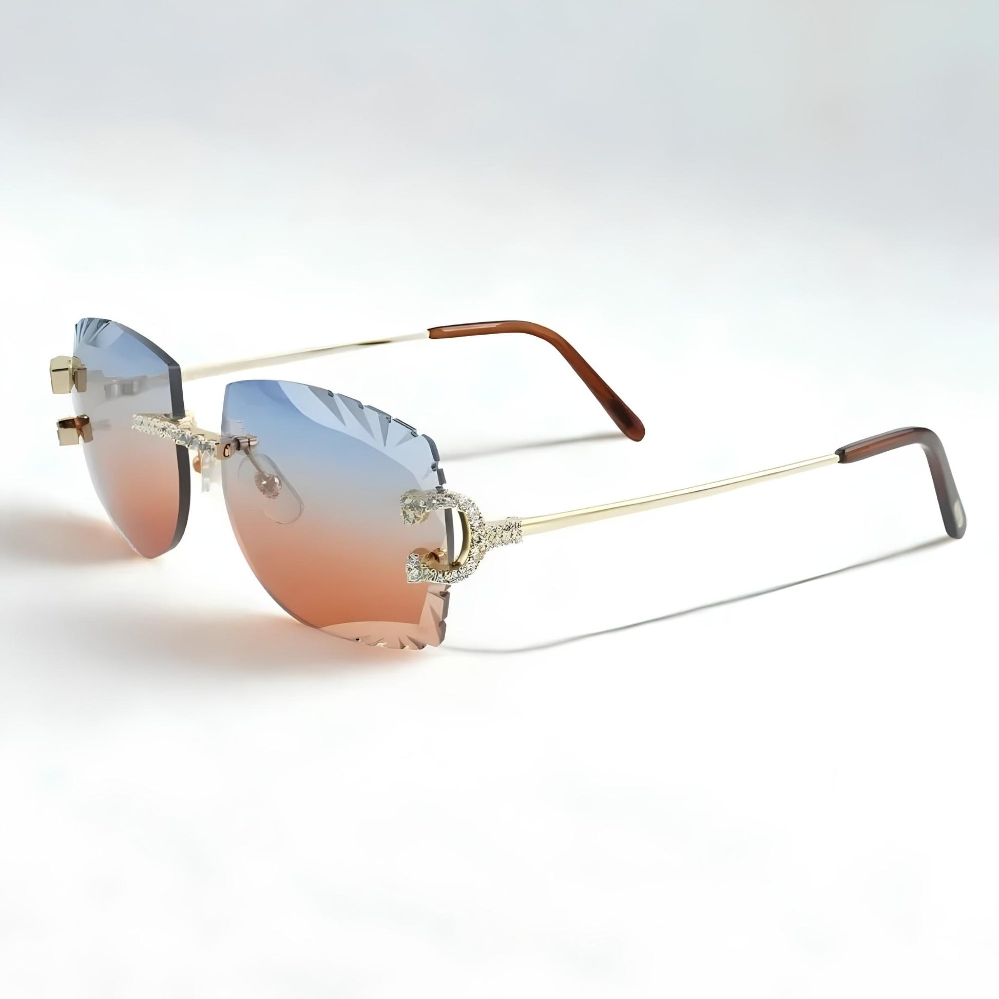 Iced Out C Wires - Diamond Cut Two Tone Orange Lens - Dolla Shades