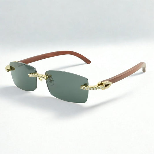 Iced Out Wooden Frames Blue Lens - Dolla Shades