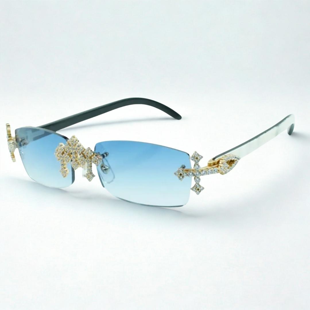 Iced Out Cross White Buffs - Black Lens