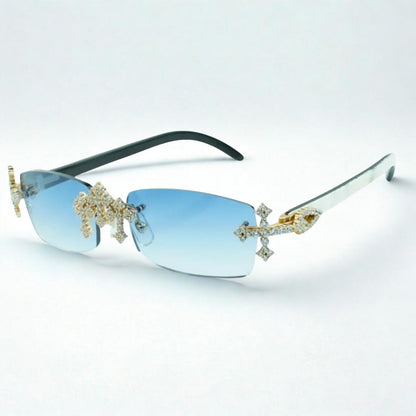 Iced Out Cross White Buffs - Black Lens
