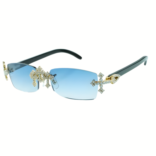 Iced Out Cross Black Buffs - Blue Lens