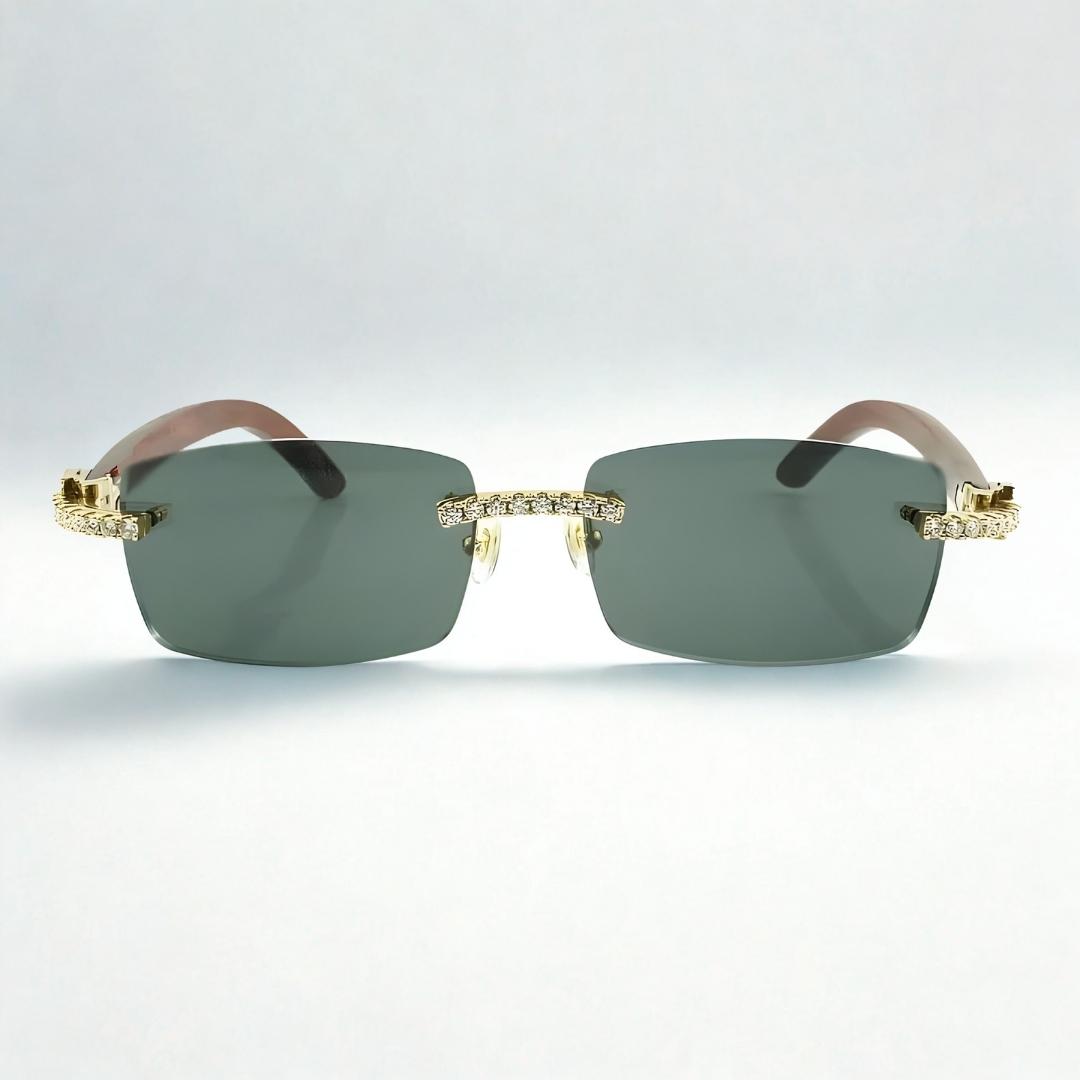 Iced Out Wooden Frames Black Lens - Dolla Shades