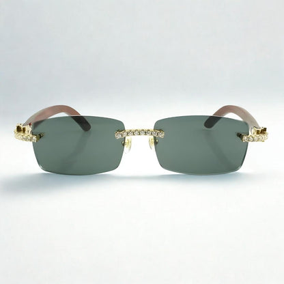 Iced Out Wooden Frames Black Lens - Dolla Shades