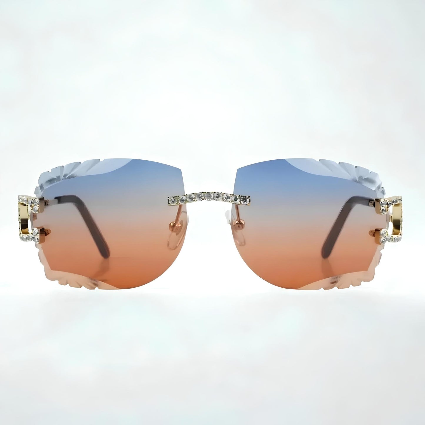 Iced Out C Wires - Diamond Cut Two Tone Orange Lens - Dolla Shades