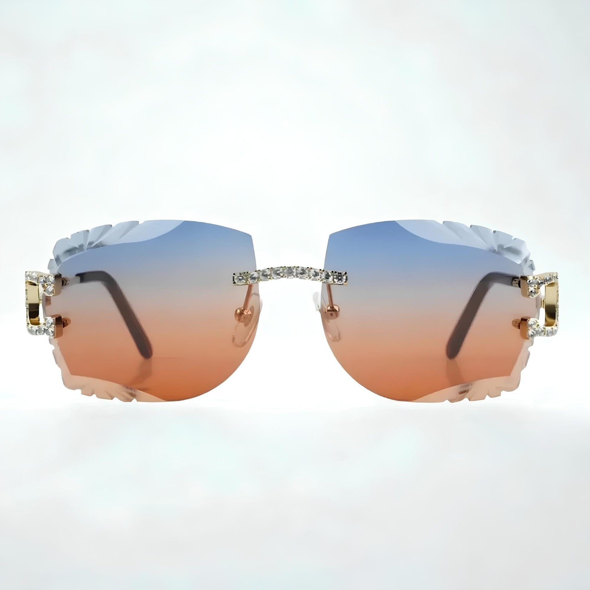 Iced Out C Wires - Diamond Cut Two Tone Orange Lens - Dolla Shades