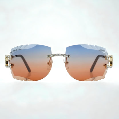 Iced Out C Wires - Diamond Cut Two Tone Orange Lens - Dolla Shades