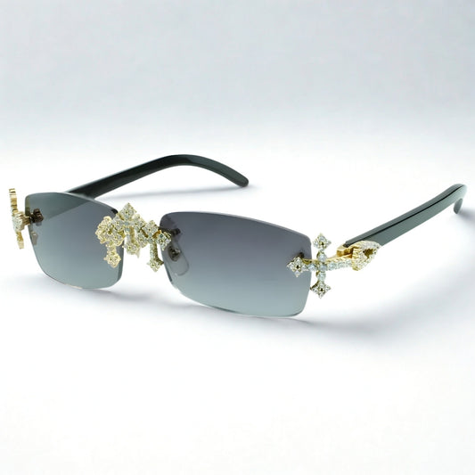 Iced Out Cross Black Buffs - Blue Lens - Dolla Shades