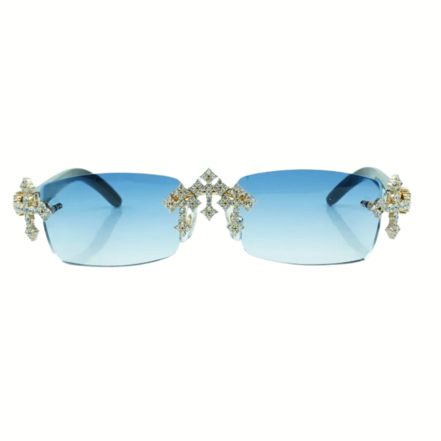 Iced Out Cross Black Buffs - Blue Lens
