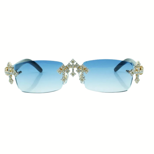 Iced Out Cross Black Buffs - Blue Lens