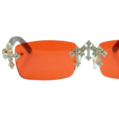 Iced Out Cross Wooden Frames - Red Lens