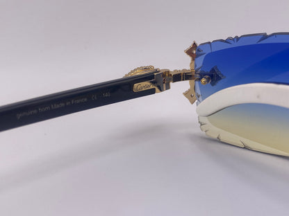 Iced Out Cross White Buffs - Diamond Cut  Blue Lens