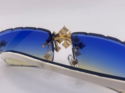 Iced Out Cross White Buffs - Diamond Cut  Blue Lens