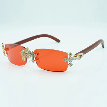Iced Out Cross Wooden Frames - Brown Lens