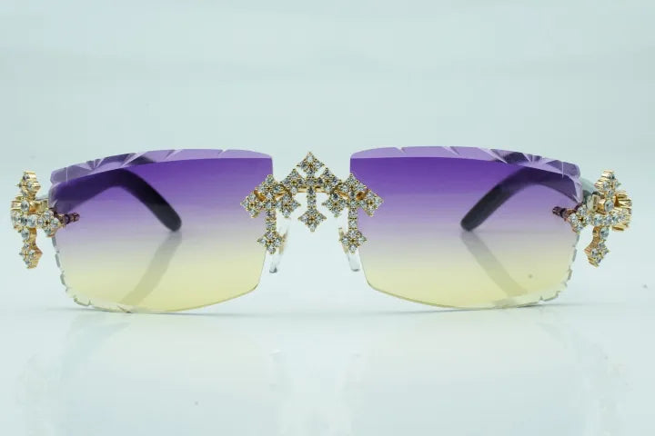 Iced Out Cross White Buffs - Purple Diamond Cut Lens