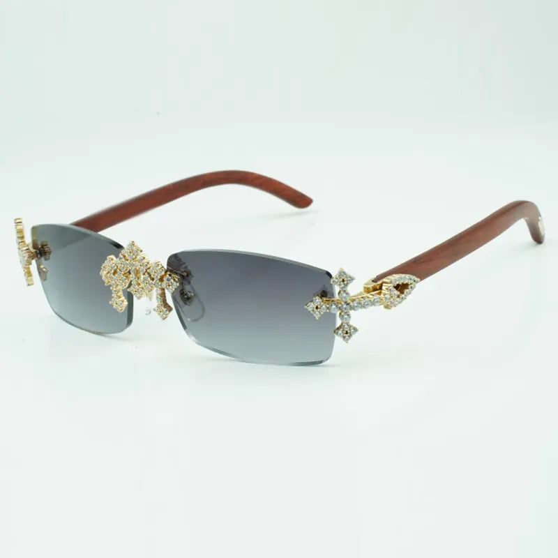 Iced Out Cross Wooden Frames - Brown Lens