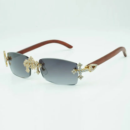 Iced Out Cross Wooden Frames - Brown Lens