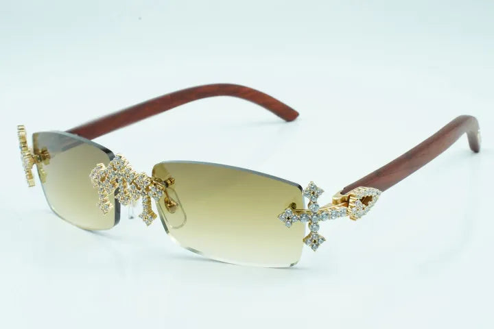 Iced Out Cross Wooden Frames - Brown Lens
