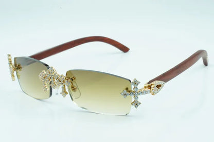 Iced Out Cross Wooden Frames - Brown Lens
