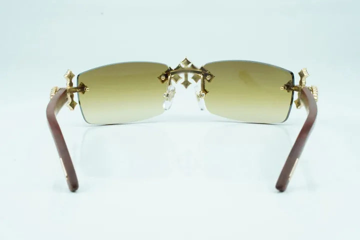 Iced Out Cross Wooden Frames - Brown Lens