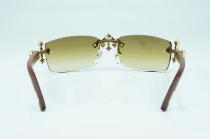 Iced Out Cross Wooden Frames - Brown Lens